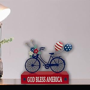 American Patriotic Decor 4th of July Decorations USA Flag Bicycle Box Sign Wooden Block Home Decor Rustic Farmhouse Sign Tabletop for Memorial Day Independence Labor