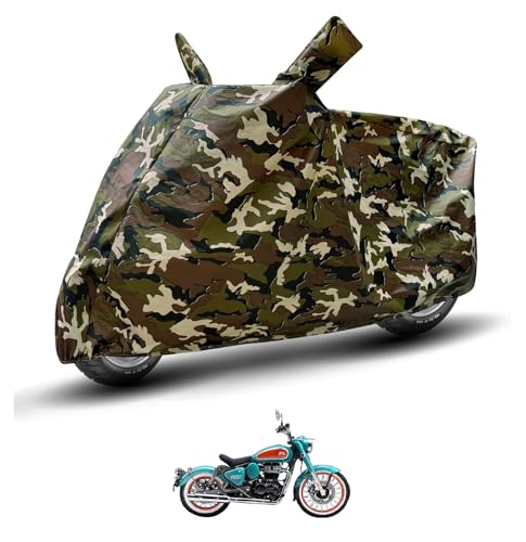 Image of Auto Hub Waterproof Bike Cover Compatible with RE Goan Classic 350 Dustproof, UV Protection Two Wheeler Bike Goan Classic 350 Cover - Army Print