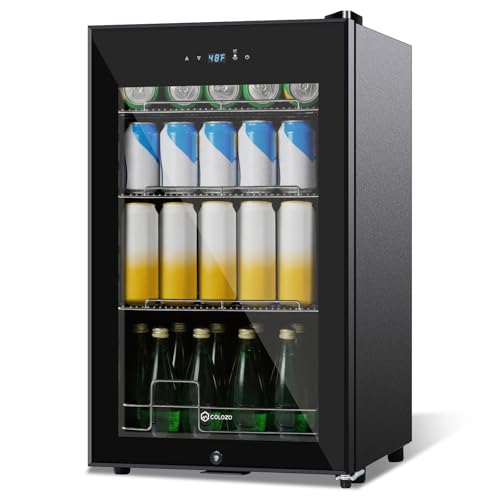 Image of 17 Inch Black Beverage Refrigerator Cooler, 96 Cans Mini Fridge with Glass Door&Lock, Beer Fridge for Soda Water or Wine, Drink Refrigerator for Home Office Bar Bedroom