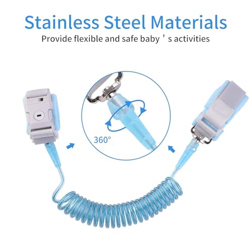 ToolHouse Adjustable Kids Safety Leash, 360° Rotating Anti-Lost Wrist Link with Security Lock, Comfortable Wristband for Toddlers Learning to Walk, For Outdoor Activities & Travel (Blue)