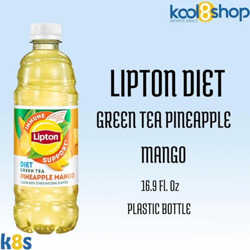 Lipton Immune Support Diet Pineapple Mango Green Tea 16.9 fl oz Plastic Bottle 12 Pack + 15 Sugarcane Disposable Straws by KOOL8SHOP Infinite Deals