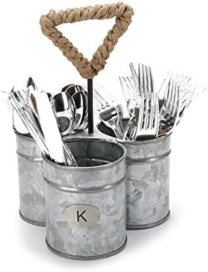 Mind Reader Utensil Caddy [3 Round Compartments] Metal Rustic Flatware Organizer, Silverware Storage, Cooking Utensils Holder for Kitchen, Restaurants, Outdoor, Picnics, and Camping (SILVER ROPE)