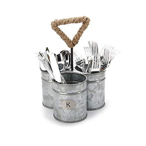 Mind Reader BRUTE3-SIL, Cutlery, Silverware Organizer, Utensil Caddy, Multi-Purpose Holder, Silver Rope