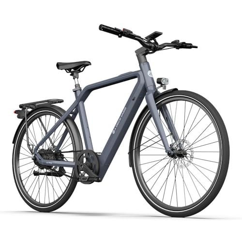 Dece Oasis ADO Air30pro Elektrische fiets, 28 inch, 370 Wh accu, voor dames en heren, Bafang-motor, riemaandrijving, app, IPS-display, GPS, bereik tot 100 km (grijs)