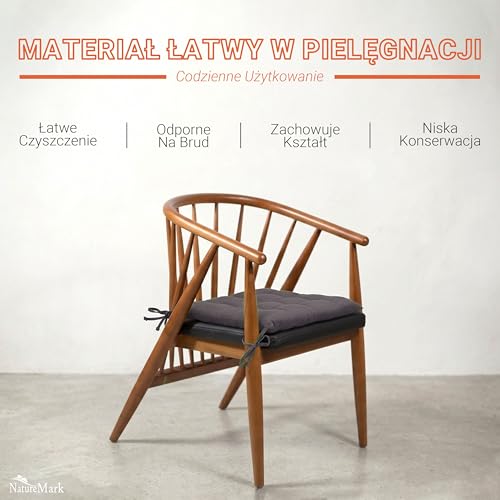 NatureMark Zestaw 4 Poduszek na Krzesła z Tasiemkami 40x40 cm – Poduszka do Siedzenia Wypełniona – Do Kuchni i Ogrodu – Kolor Antracytowy