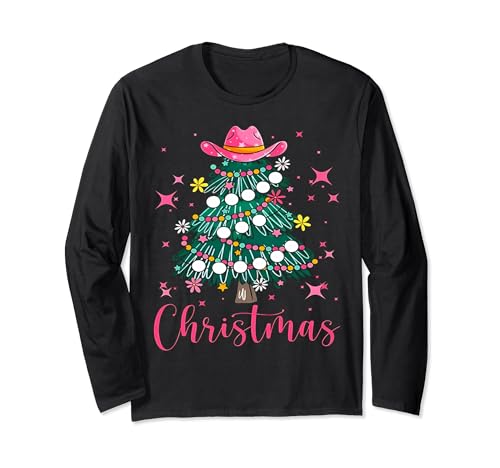 Western Cowboy Christmas Cute Cowgirl Hat and Boots New Year Long Sleeve T-Shirt