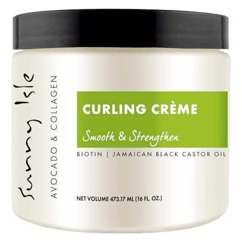 Sunny Isle Avocado & Collagen Curl Cream - Biotin, Jamaican Black Castor Oil, Lightweight - 16 oz