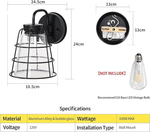 Exterior Wall Light Fixture for Porch Garage Doorway Entryway Courtyard Corridor Hallway, Waterproof Outdoor Wall Lamp Sconce with Opened Bottom, Outside House Wall Mount Lighting