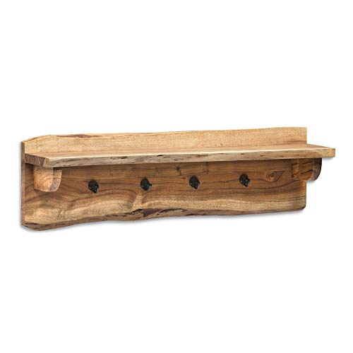 Alaterre Furniture Alpine Natural Live Edge Wood Coat Rack – 36" Solid Wood Wall-Mounted Coat Hook with Top Shelf & 4 Hooks – Modern Farmhouse Storage Organization for Entryway, Hallway, or Mudroom