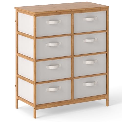 Giantex 8-Drawers Dresser for Bedroom, Bamboo Fabric Storage Tower with
