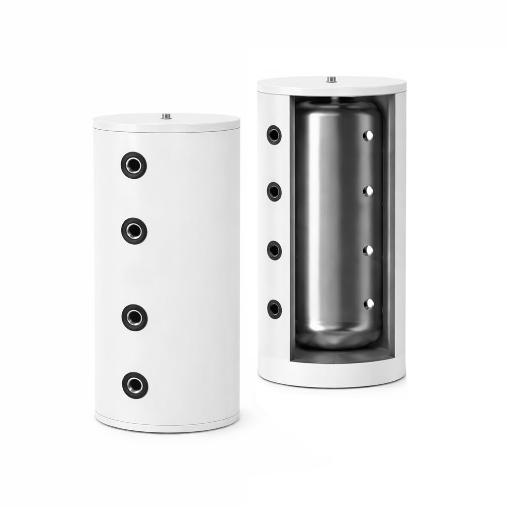 ENVIRON - Kompakt Pufferspeicher aus Edelstahl [40-200 Liter] Energieeffizienzklasse A | Inkl. Wandhalterung & Tauchhülse | Ideal für Wärmepumpen (100 Liter)
