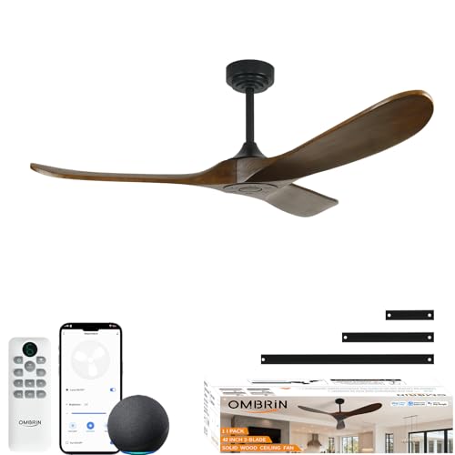Ombrin 42 Inch Outdoor Ceiling Fans without Lights, Smart Wood Ceiling Fan no Light with Remote Control & Alexa/Google, Outdoor Fan for Patios Farmhouse 3 Blades High CFM Ceiling Fans Bronze by Ombrin - Used condition - US$122.41