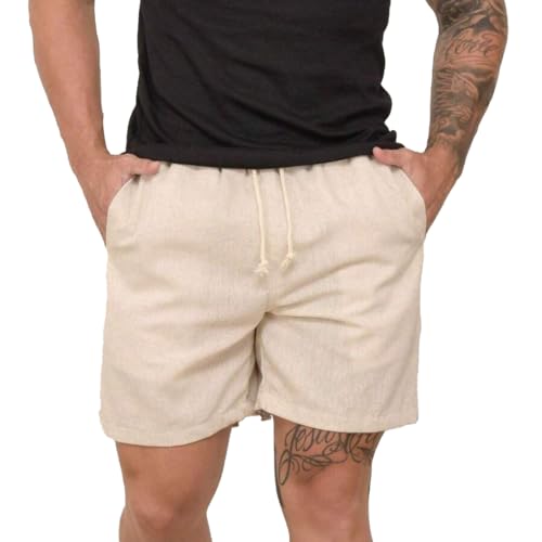 Bermuda Short Linho Premium Masculino Mauricinho Moda Praia (BR, Alfa, M, Regular, Regular, Bege)