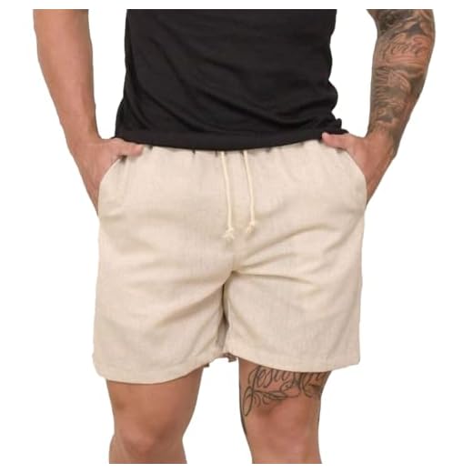 Bermuda Short Linho Premium Masculino Mauricinho Moda Praia (BR, Alfa, M, Regular, Regular, Bege)