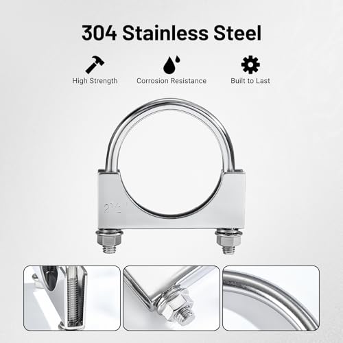 Image of EVIL ENERGY 2.5 inch Heavy Duty U Bolt Exhaust Clamp, 2 1 /2 Inch Stainless Steel U Muffler Clamps, Saddle Style, 4PCS