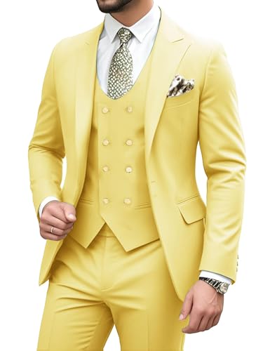 3 Piece Suit for Men Wedding Double Breasted Suit Slim Fit Formal Groomsmen Tuxedo Prom Party Suits