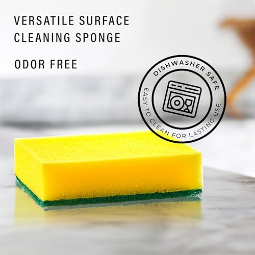 Image of DecorRack 80 Count Non-Scratch Cleaning Scrub Sponges, Dual-Sided Heavy Duty Kitchen Sponges for Dishes, Cleaning Household, Bathroom, Car Wash - Yellow (Pack of 160)