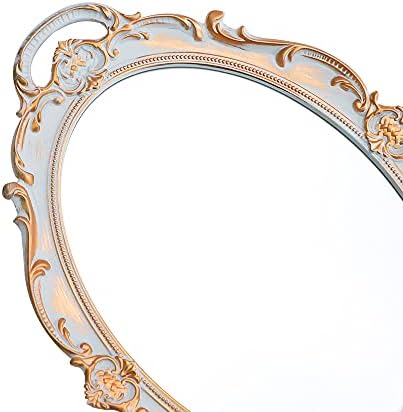 LZYMSZ Decorative Mirror Tray, Vintage Oval Display Tray for Perfume, Makeup, Jewelry, Cosmetic Tray, Serving Tray for Dressing Room, Bedroom, Living Room,Grey Gold