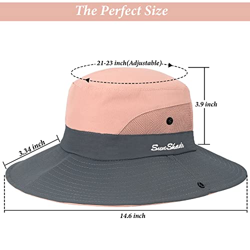 Image of Sun Hat for Women Summer UV Protection Beach Hat Wide Brim Mesh Bucket Fishing Hat with Ponytail Hole Foldable Packable Hat