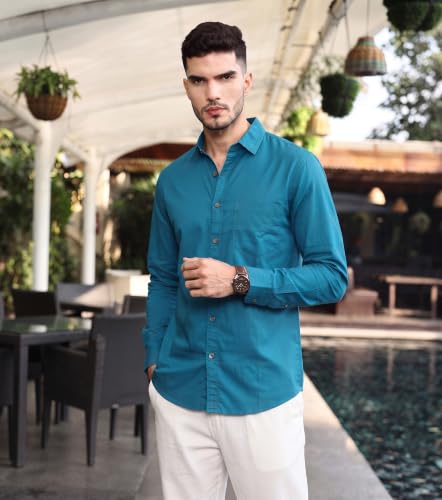 Image of Amazon Brand - INKAST Men Solid Cotton Shirt | Casual Wear | Basic Essential Plain Everyday & Office Wear | Full Sleeve | Regular Fit