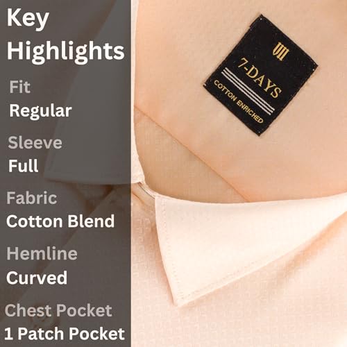 Image of 7-DAYS Premium Men's Formal Shirts - Cotton Rich, Textured Self-Design, Full Sleeve, Regular Fit, Wrinkle Resistant, with Pocket - Perfect for Office