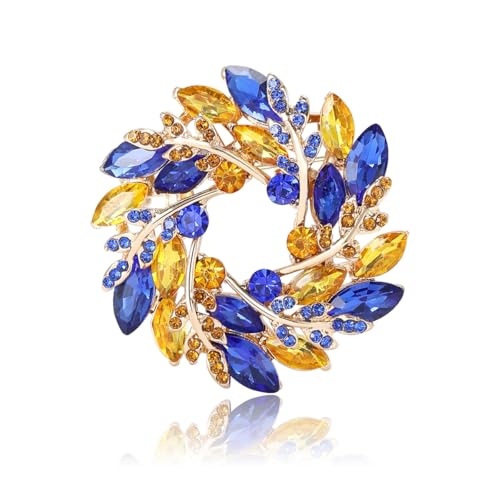 Image of Wreath Brooch Pin for Women Men Blue Yellow Flower Pins Lapel Jewelry Gift