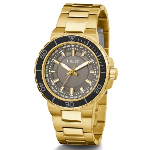 GUESS Stainless Steel Track Collection Analog Black Dial Men Watch-Gw0426G2, Gold Band - Image 2