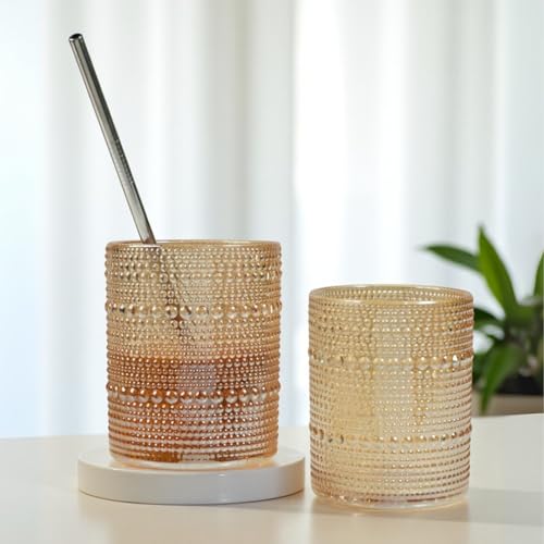 Image of Kookee Jupiter Vintage Hobnail Bubble Glass Double Old Fashioned Whiskey Tumbler | Cocktail Drinking Glasses Set of 6 | 300ml Textured Barware (12224)