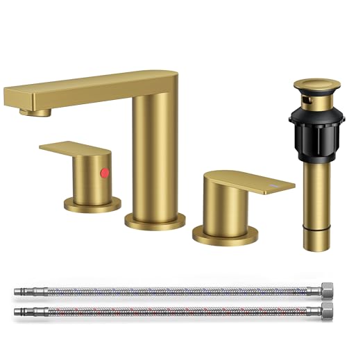 Robinet d'évier de salle de bain large mélangeur 3 trous or brossé 2 poignées