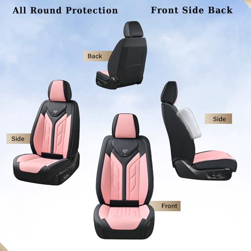 Image of Coverado Front Seat Covers, Car Seat Covers Front Seats, Leather Seat Covers for Cars, Automotive Seat Covers Car Seat Protector Car Accessories Fit for Most Sedans SUV Pick-up Truck(Black&Pink)