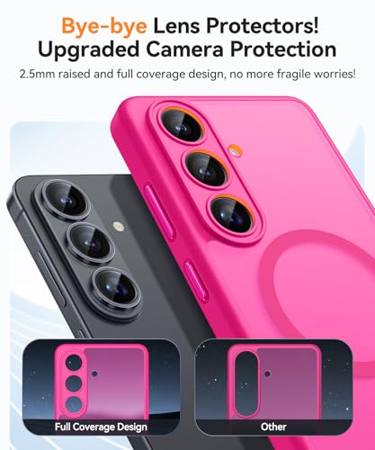 Image of CANSHN Designed for Samsung Galaxy S26 Case (6.3 inch), Upgraded [Full Camera Protection] [Compatible with Magsafe] [Translucent Matte] Shockproof Protective Phone Cover, Hot Pink