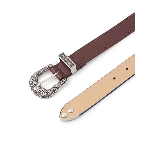 INOGIH Western-Leather-Belts-Women Vintage Waist-Belts with Hollow Out Flower Buckle, Coffee, One_Size - Image 9
