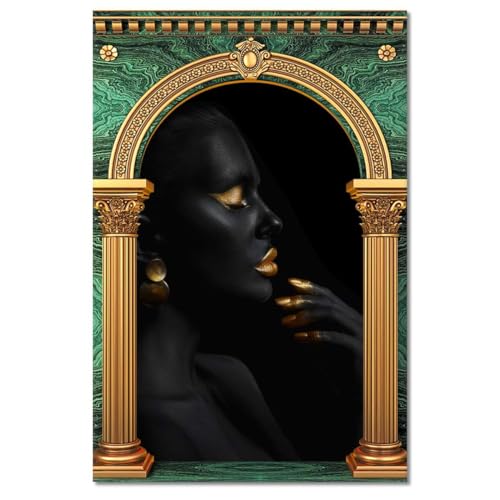 Peinture imprimée sur toile 80x120 cm de Dame dorée Pensive pour salon - 2