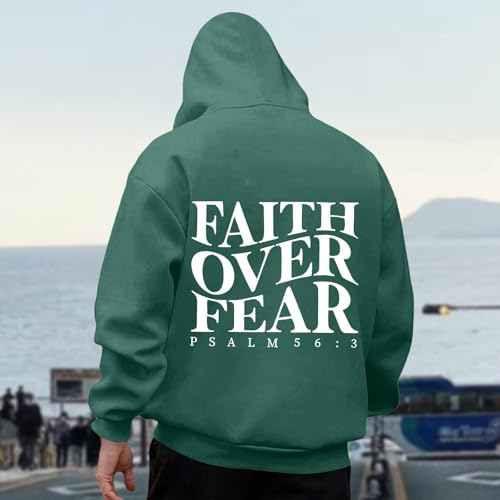 Faith Over Fear Hoodies for Men Graphic Christian Drawstring Religious Sayings Hooded Sweatshirt Pullover with Pocket2