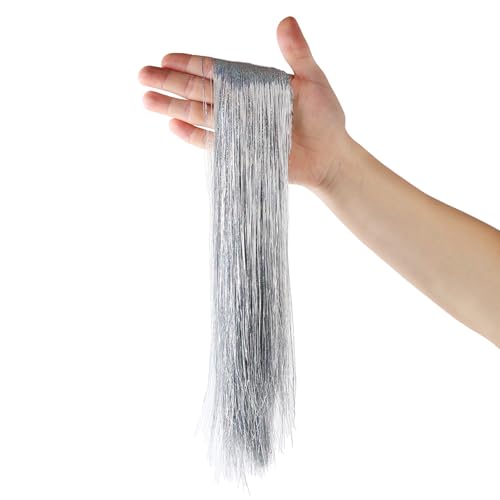 FSAIUIS 2000 Strands Glittering Silver Christmas Tinsel Icicles 19.7" Iridescent Hanging Foil Icicle for Xmas Tree Wedding Home and Party Decoration