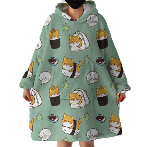 Sleepwish Sushi Shiba Fashion Hoodies & Sweatshirts Cute Kawaii Dog Kids Wearable Blanket Pet Animal Hooded Blanket Sweatshirt for Girls Boys Women (Adults 63