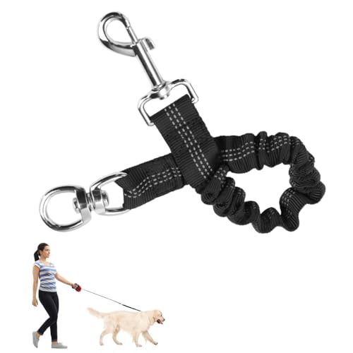 Short Shock Absorber Dog Lead Bungee Dog Leash Extension, Elastic Buffer Extender Prevent Injury on Arm and Shoulder & Save Dogs from Getting Hurt Great for Bicycle, Running, Walking (Black)