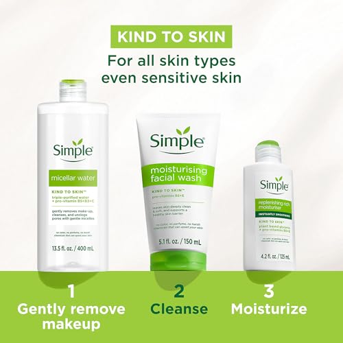 Image of Simple Kind To Skin Moisturizing Face Wash - Facial Cleanser with Vitamin B5 and E - Removes Oil, Dirt, and Other Impurities - Sulfate Free - 2 pc