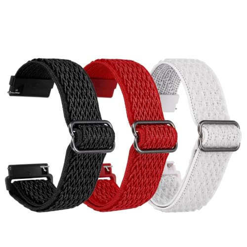 PATIKIL 3 Pcs Braided Watch Strap 22mm, Red/Black/White