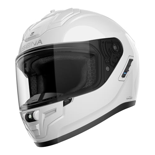 Sena Phantom Full Face Smart Motorcycle Helmet with Integrated Communications, LED Lighting, and 2nd Generation Sound by Harman Kardon (Gloss White, L)