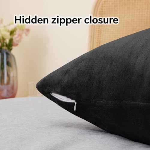 Image of BEDELITE Flannel Pillow Cases Queen Size Set of 2, Black, 20x30 Inches