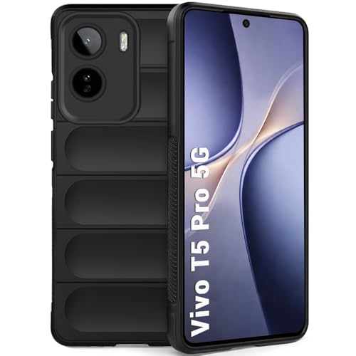 Image of TheGiftKart Liquid Silicon Back Cover Case for Vivo T5 Pro 5G | Shockproof Military Grade Protection | Micro-Fibre Cloth On Inner Side | Anti-Slip Grip Back Case Cover for Vivo T5 Pro 5G (TPU, Black)