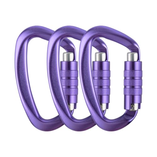 Aspire 3PCS Auto-Locking Carabiner 12KN (2699 Lbs), 3 Inch Heavy Duty Locking Carabiners for Hammock Camping Swing (Purple)