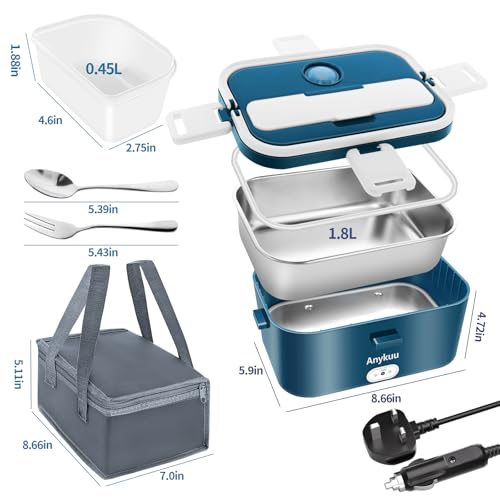 Anykuu Electric Lunch Box 100W 1.8L Large Capacity Heated Lunch Box 12V/24V/220V 3-in-1 Portable Food Heater with Insulated Lunch Bag Spoon and Fork Suitable for Car Truck Office Home - Image 7