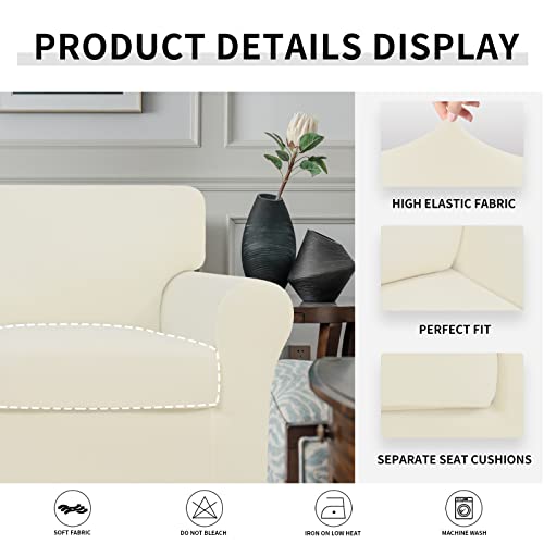 Image of Easy-Going Stretch Oversized Loveseat Couch Cover for 2 Cushion Washable | Sofa Slipcover for Stretch 2 Separate Sectional Cushion Couch - Furniture Protector for Pets, Kids Ivory