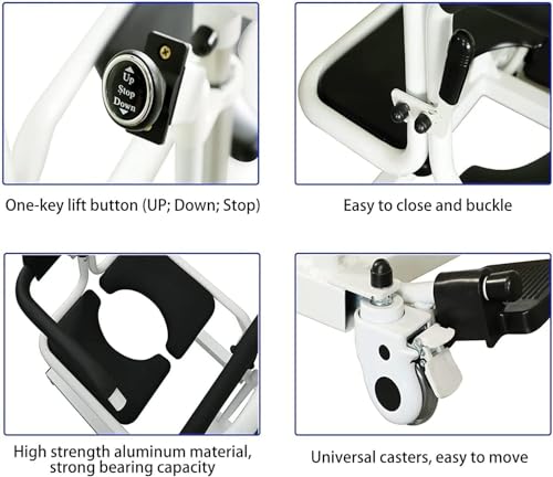 Hurchen Electric Patient Lift Transfer Chair, Patient Lift for Home Battery Powered|One Key Lift Aids|180° Split Seat|Large Capacity Commode|Transfer Chairs for Seniors (180° Split Seat) - Thumbnail 4