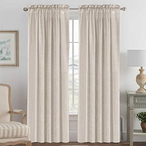 H.VERSAILTEX Pair Set Natural Linen Blended Window Treatment, Rod Pocket Top Premium Soft Rich Light Reducing Curtain Panels for Living Room - 52x84-Inch-Angora