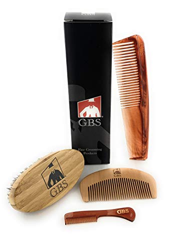 G.b.s Hair Grooming Set Pack Of 4 Combs Oval Beard Boar Bristle Brush, Bamboo All Fine Beard Comb, Tortoise Pocket Mustache Comb & Tortoise Men's Beard All Purpose Dressing Pairs #TOP26