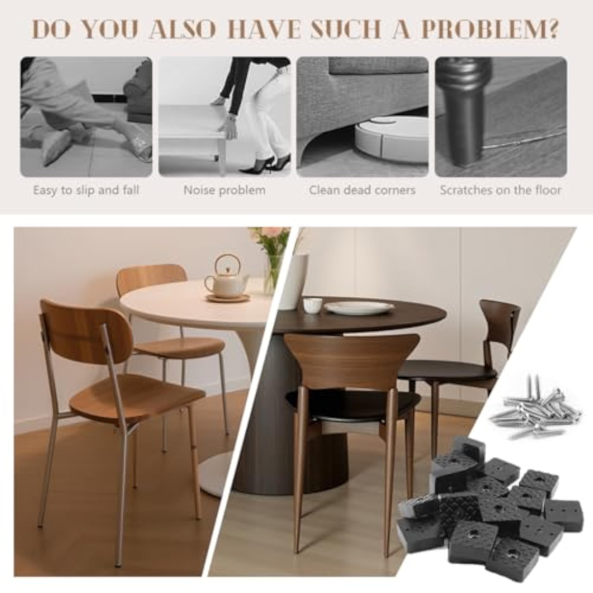 20Pcs 1.18Inch Square Rubber Furniture Pads with Screws