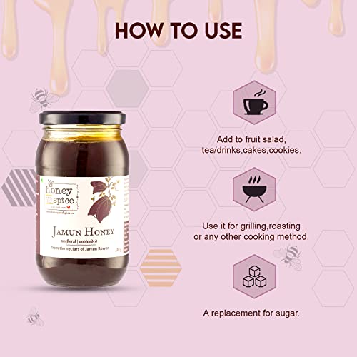 Image of Honey and Spice Pure Raw Jamun Honey (500g) | From the nectars of Jamun Flower With No Added Preservatives | 100% Raw and Pure | Unblended and Unpasteurized | Natural and Original | Unprocessed | No Added Sugar | FDA certified